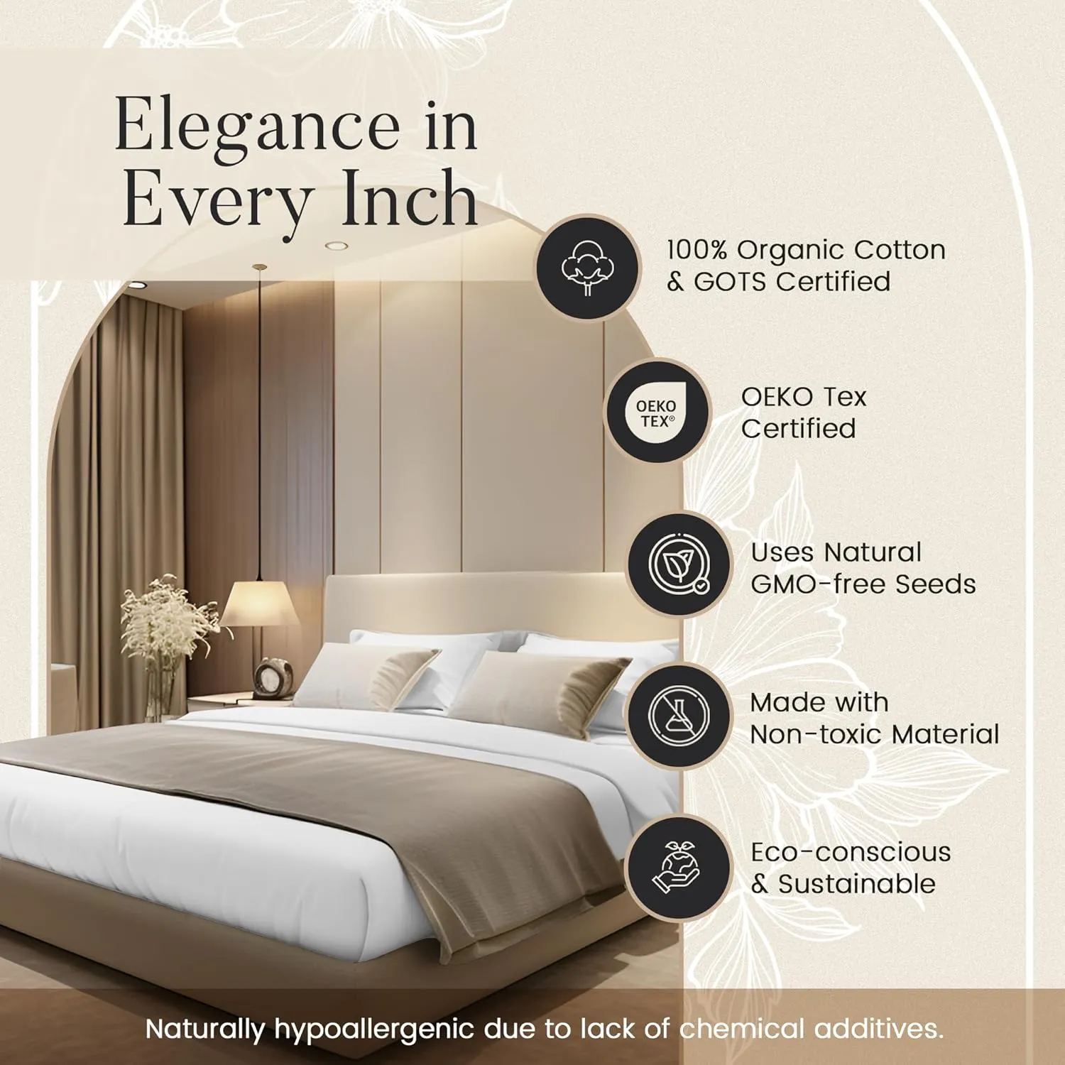 100% Organic Cotton Sheets King Size Sheets Set with Fully Elasticated Fitted Sheet & Pillowcase Sets, 300 TC Hotel Collection Deep Pocket King Sheet Set, No Pill Soft Breathable Luxury White Bedding