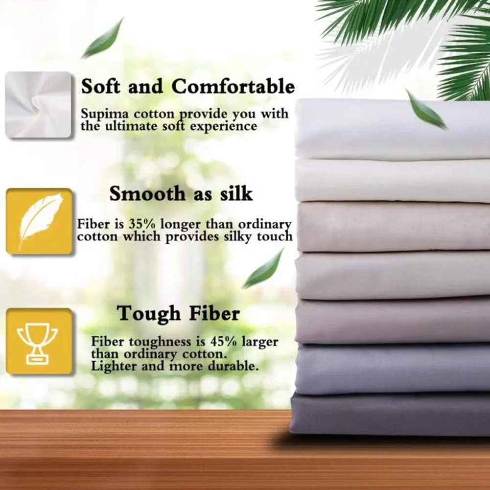 100% Supima Cotton Sheets 600 Thread Count,Bed Sheet Set Queen Size Sheets 4 Pieces,Soft & Silky Sateen Weave, Fits Mattress Up to 18",Deep Pocket, Breathable & Fade Resistant(Ivory,Queen)
