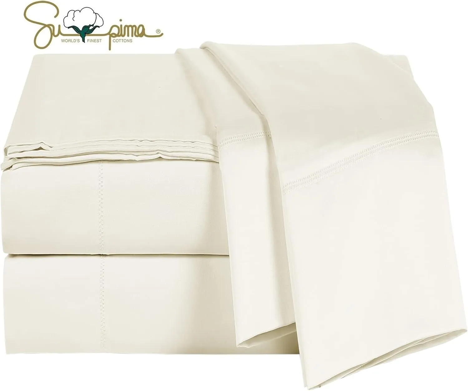 100% Supima Cotton Sheets 600 Thread Count,Bed Sheet Set Queen Size Sheets 4 Pieces,Soft & Silky Sateen Weave, Fits Mattress Up to 18",Deep Pocket, Breathable & Fade Resistant(Ivory,Queen)