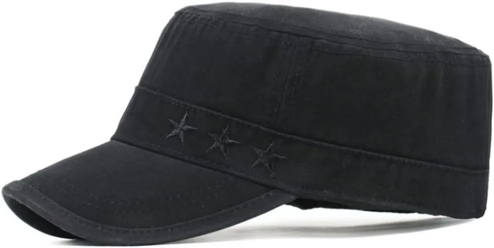 2 Pack Men's Cotton Military Caps Cadet Army Caps Vintage Flat Top Cap