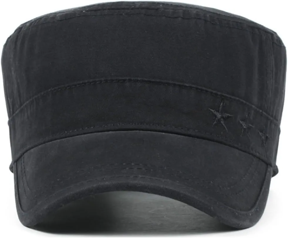 2 Pack Men's Cotton Military Caps Cadet Army Caps Vintage Flat Top Cap
