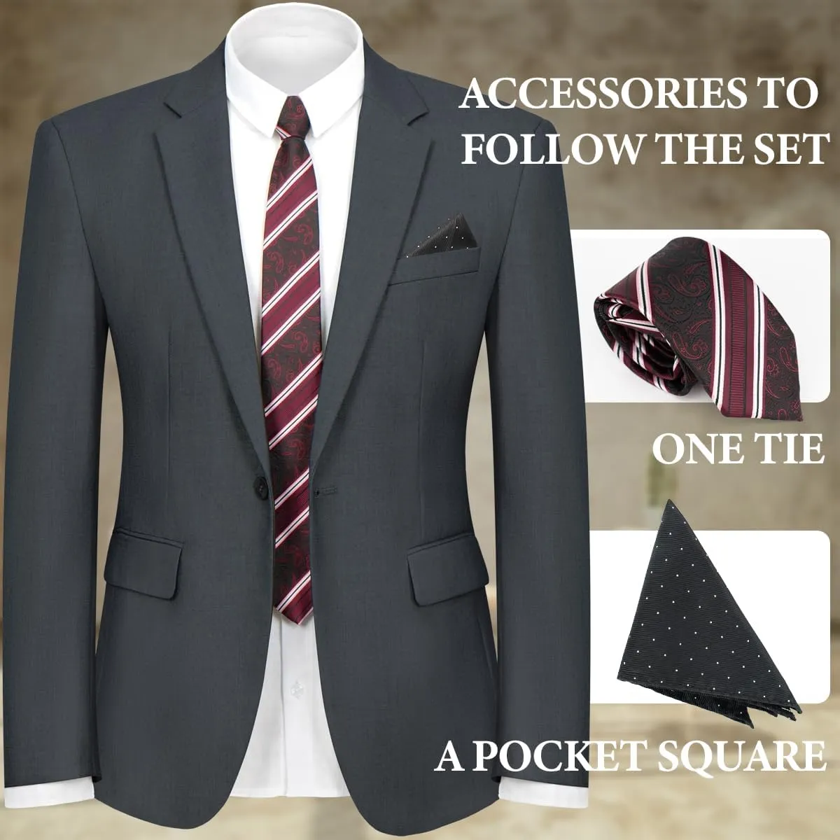 2 Piece Men's Suit One Button Slim Fit Suit for Men Solid Color Blazer and Pants Tie and Square Wedding Business Party