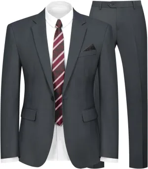 2 Piece Men's Suit One Button Slim Fit Suit for Men Solid Color Blazer and Pants Tie and Square Wedding Business Party