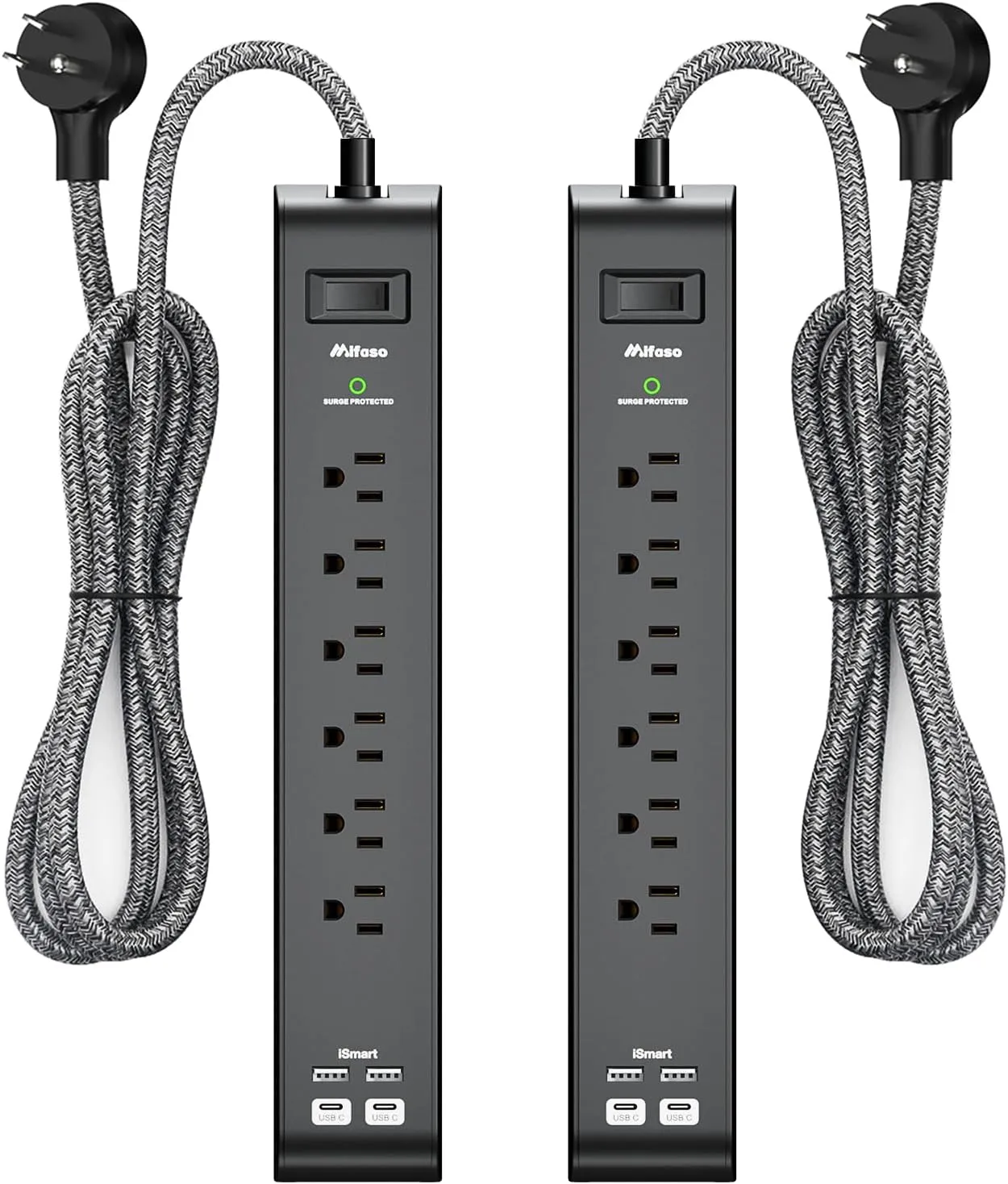 20FT Power Strip Surge Protector - 2 Pack Extension Cord with 6 Outlets 4 USB Ports, Flat Plug, 900 Joules, 15A Circuit Breaker, Wall Mount for Home Office, Dorm Essentials
