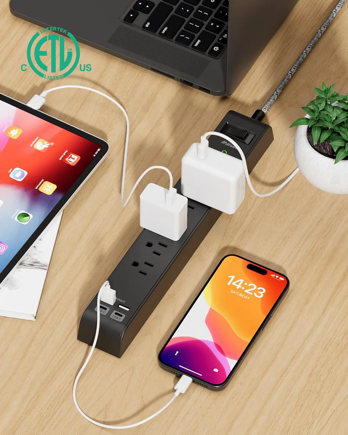 20FT Power Strip Surge Protector - 2 Pack Extension Cord with 6 Outlets 4 USB Ports, Flat Plug, 900 Joules, 15A Circuit Breaker, Wall Mount for Home Office, Dorm Essentials