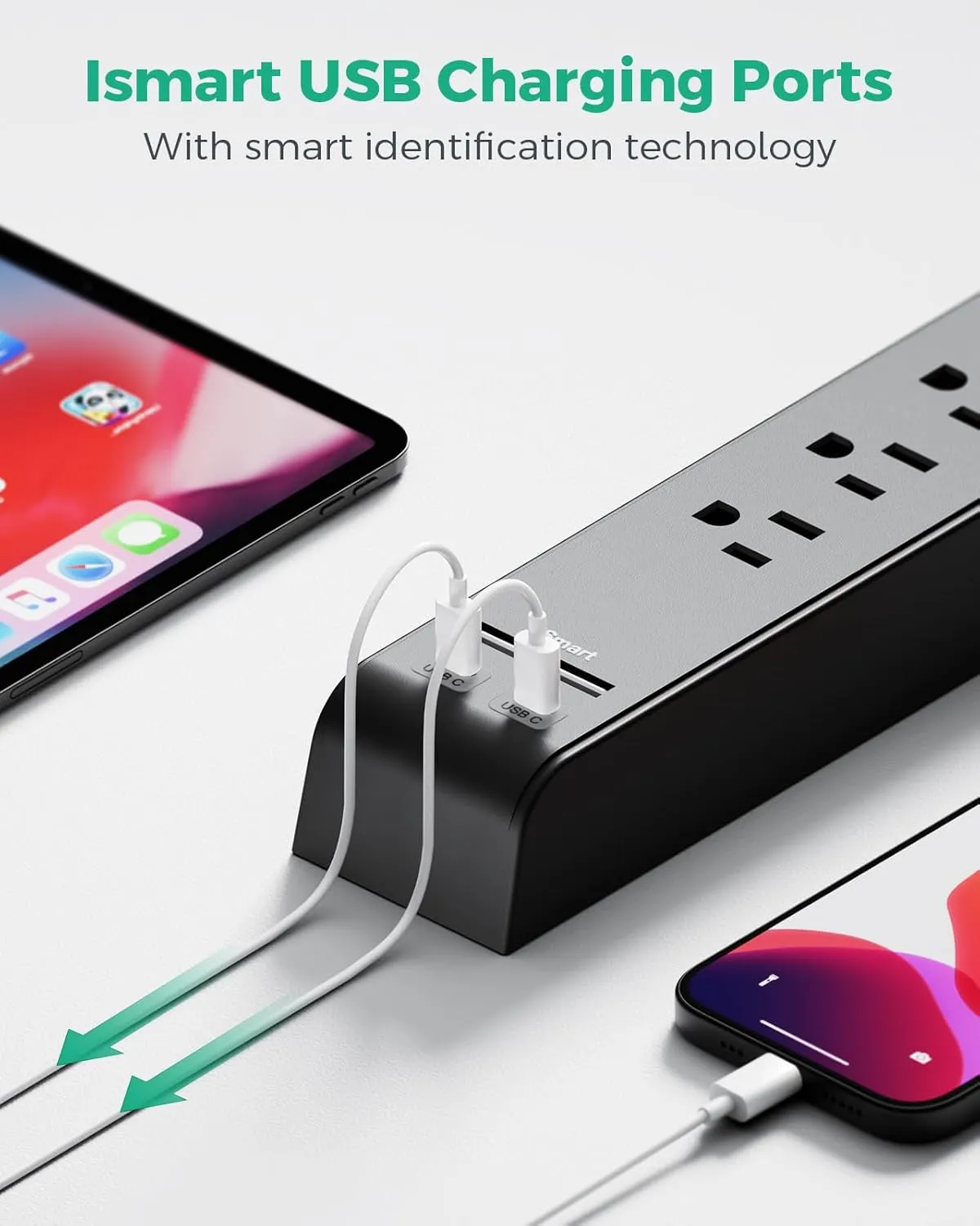 20FT Power Strip Surge Protector - 2 Pack Extension Cord with 6 Outlets 4 USB Ports, Flat Plug, 900 Joules, 15A Circuit Breaker, Wall Mount for Home Office, Dorm Essentials