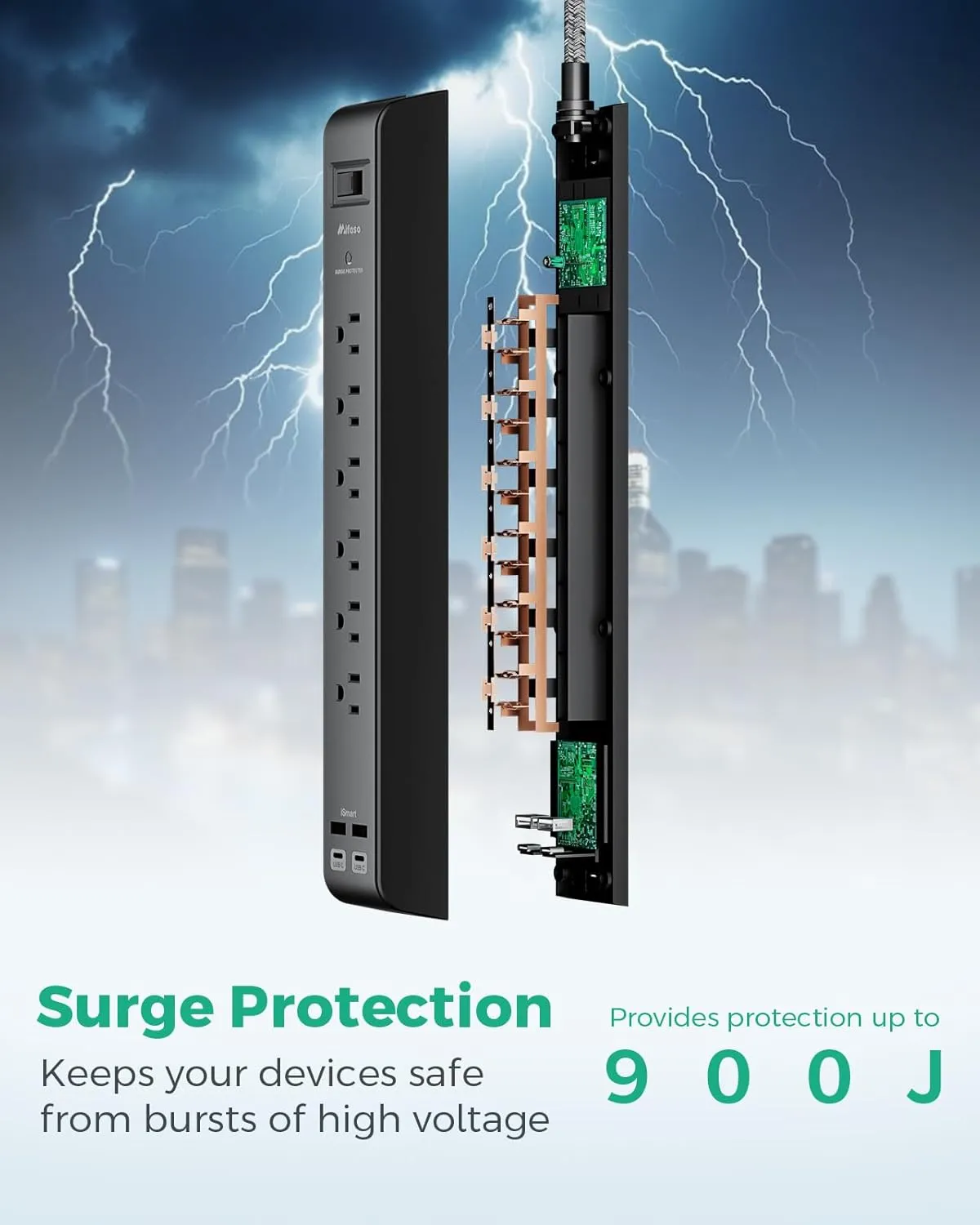 20FT Power Strip Surge Protector - 2 Pack Extension Cord with 6 Outlets 4 USB Ports, Flat Plug, 900 Joules, 15A Circuit Breaker, Wall Mount for Home Office, Dorm Essentials