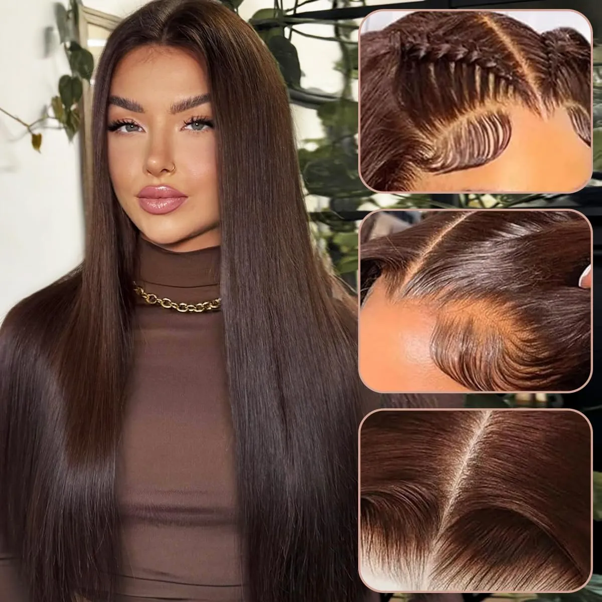 30 Inch Brown Synthetic Lace Front Wigs 13x4 Chocolate Brown Wig Long Straight Heat Resistant Fiber Hair Synthetic Wig for Black Women Pre Plucked with Baby Hair for Daily Party Use(#6)