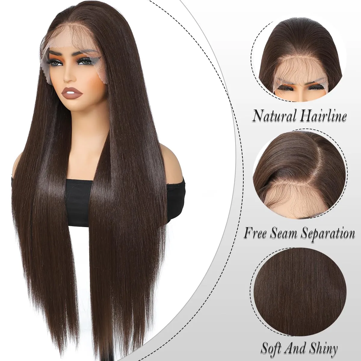 30 Inch Brown Synthetic Lace Front Wigs 13x4 Chocolate Brown Wig Long Straight Heat Resistant Fiber Hair Synthetic Wig for Black Women Pre Plucked with Baby Hair for Daily Party Use(#6)