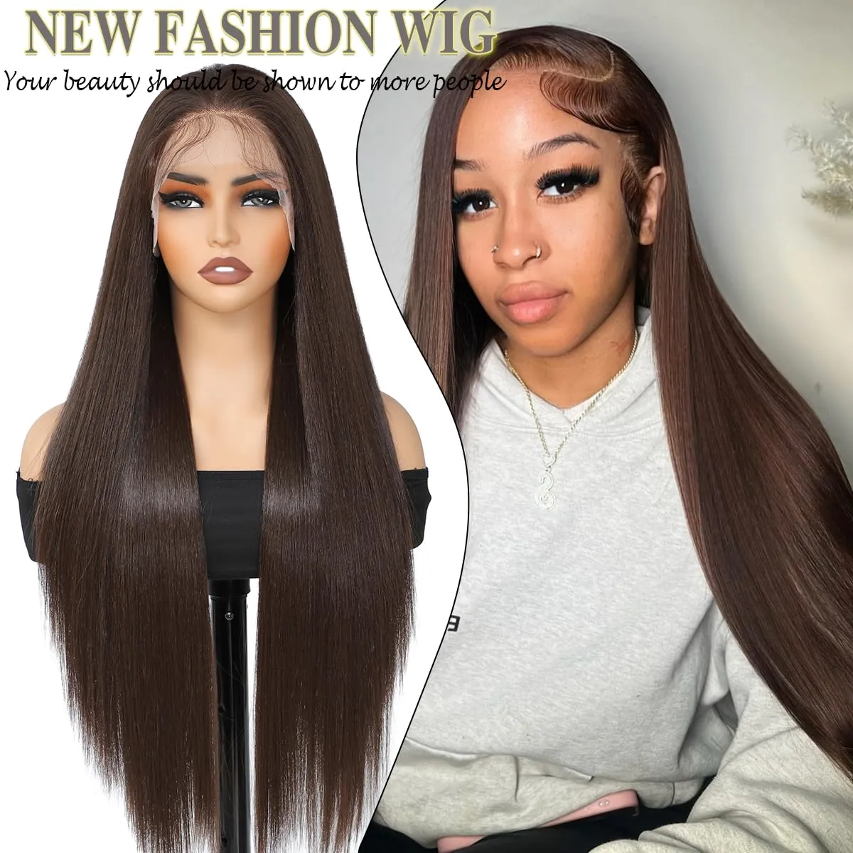 30 Inch Brown Synthetic Lace Front Wigs 13x4 Chocolate Brown Wig Long Straight Heat Resistant Fiber Hair Synthetic Wig for Black Women Pre Plucked with Baby Hair for Daily Party Use(#6)