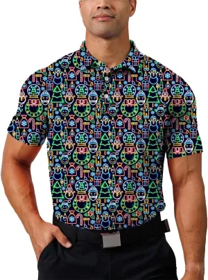 3D Printed Mens Golf Shirt Moisture Wicking Quick-Dry Performance Polo Shirts for Men