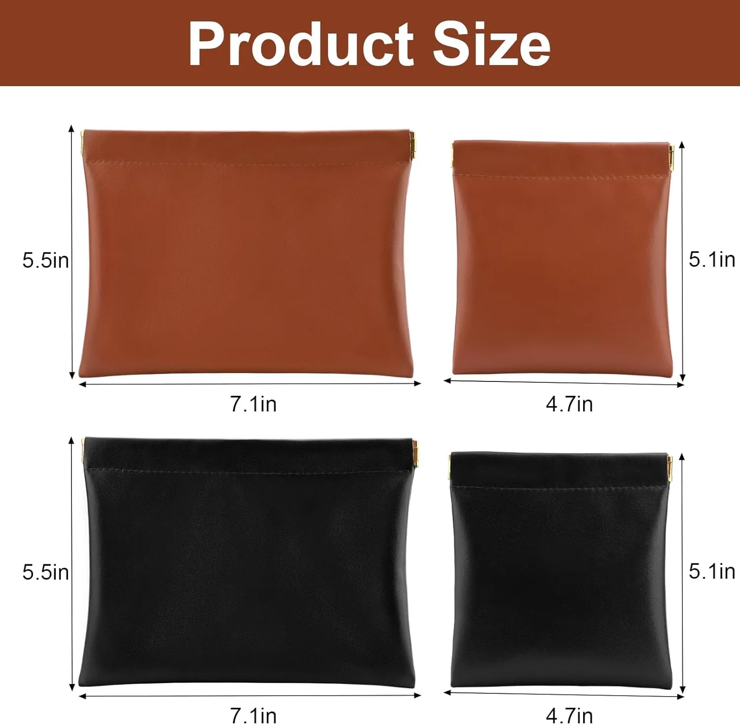 4 PCS Ladies Small Makeup Bag for Purse,Small Makeup Pouch Purse,Mini Cosmetic Bag for Travel,Pouchic Snap Closure Pouches,Portable Travel Pouch with Quick Access Design,Stylish,Durable(Black Brown)