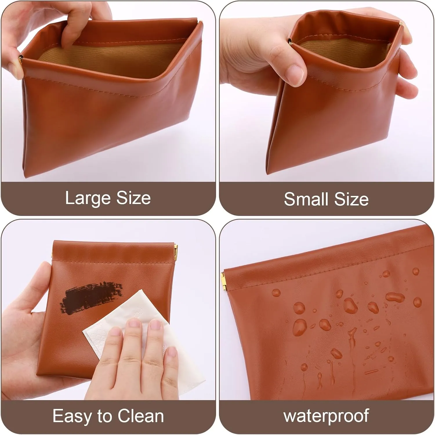 4 PCS Ladies Small Makeup Bag for Purse,Small Makeup Pouch Purse,Mini Cosmetic Bag for Travel,Pouchic Snap Closure Pouches,Portable Travel Pouch with Quick Access Design,Stylish,Durable(Black Brown)