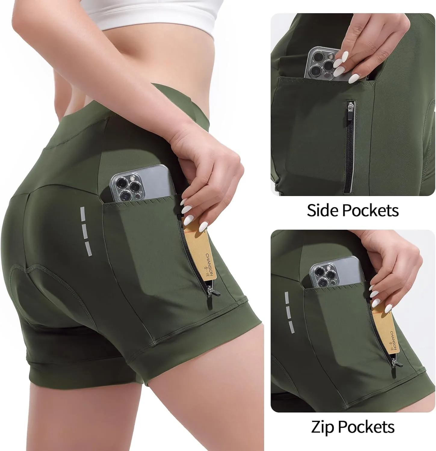 5" & 7" Women Bike Shorts 4D Padded High Stretchy Waistband Quick Dry Cycling Shorts with Pockets Leg Grips