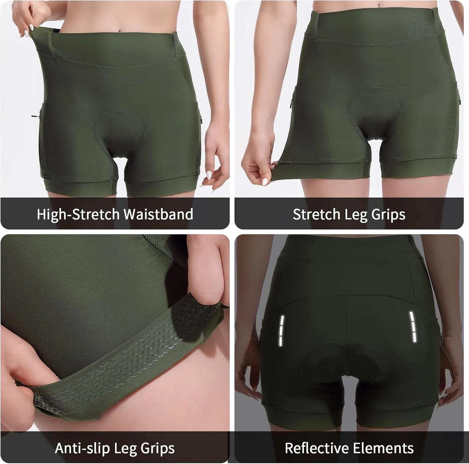 5" & 7" Women Bike Shorts 4D Padded High Stretchy Waistband Quick Dry Cycling Shorts with Pockets Leg Grips