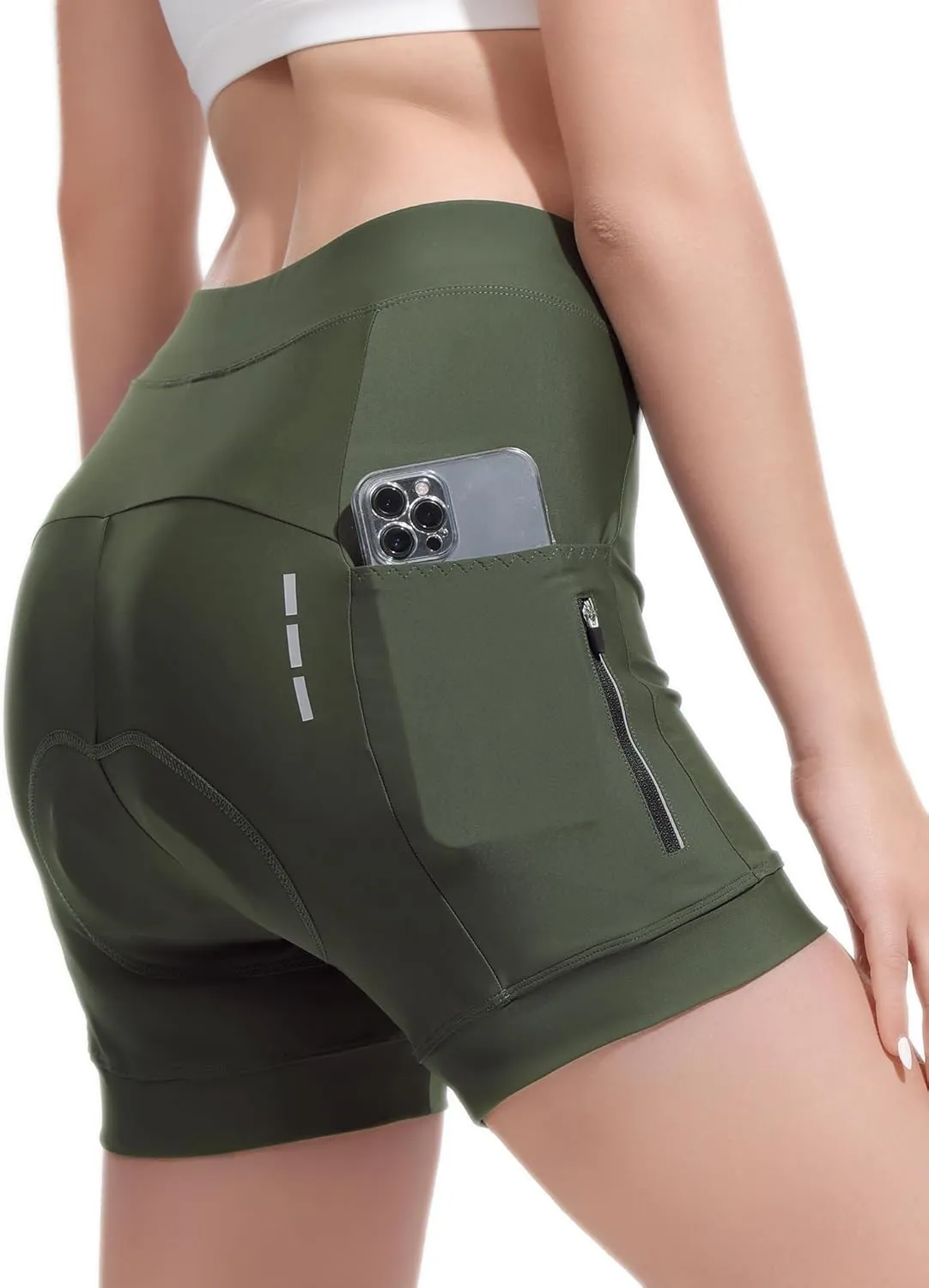 5" & 7" Women Bike Shorts 4D Padded High Stretchy Waistband Quick Dry Cycling Shorts with Pockets Leg Grips
