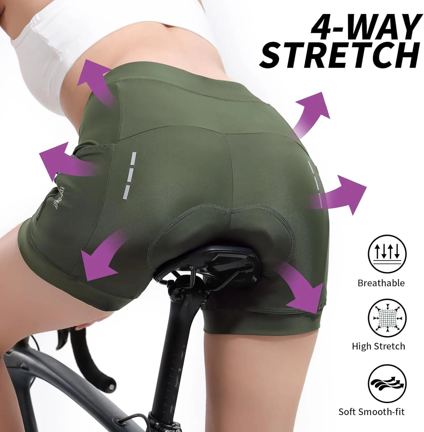 5" & 7" Women Bike Shorts 4D Padded High Stretchy Waistband Quick Dry Cycling Shorts with Pockets Leg Grips
