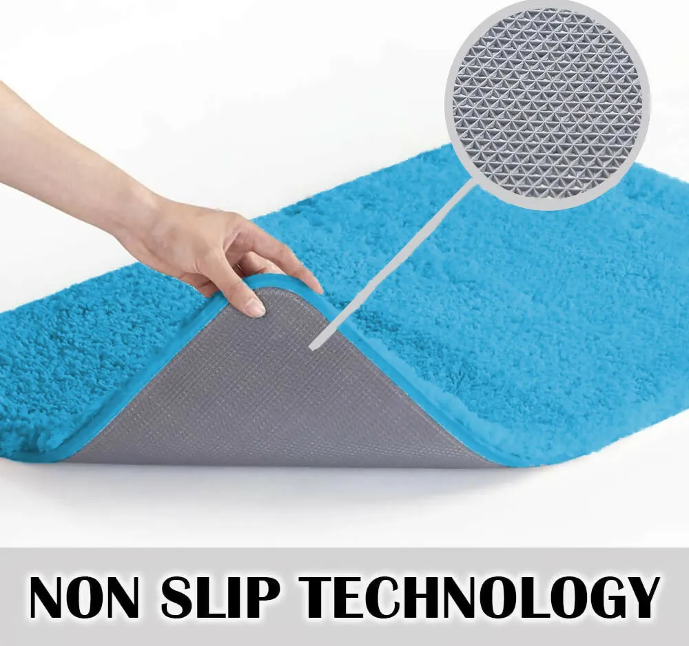 Aaho Decor Plush Bath Mat Rectangle Shape, Anti-Slip, Multicolor Quick-Dry Bathroom Rug (Aqua)