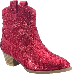 ABSOLEX Girl's Rhinestone Block Chunky Heel Ankle Bootie