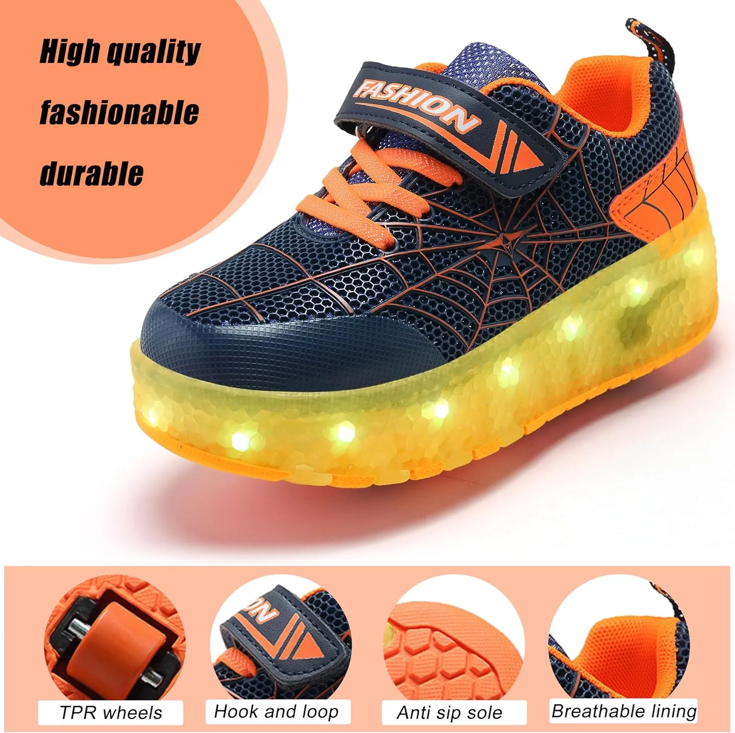 Aikuass USB Chargable LED Light Up Roller Shoes Wheeled Skate Sneaker Shoes for Boys Girls Kids