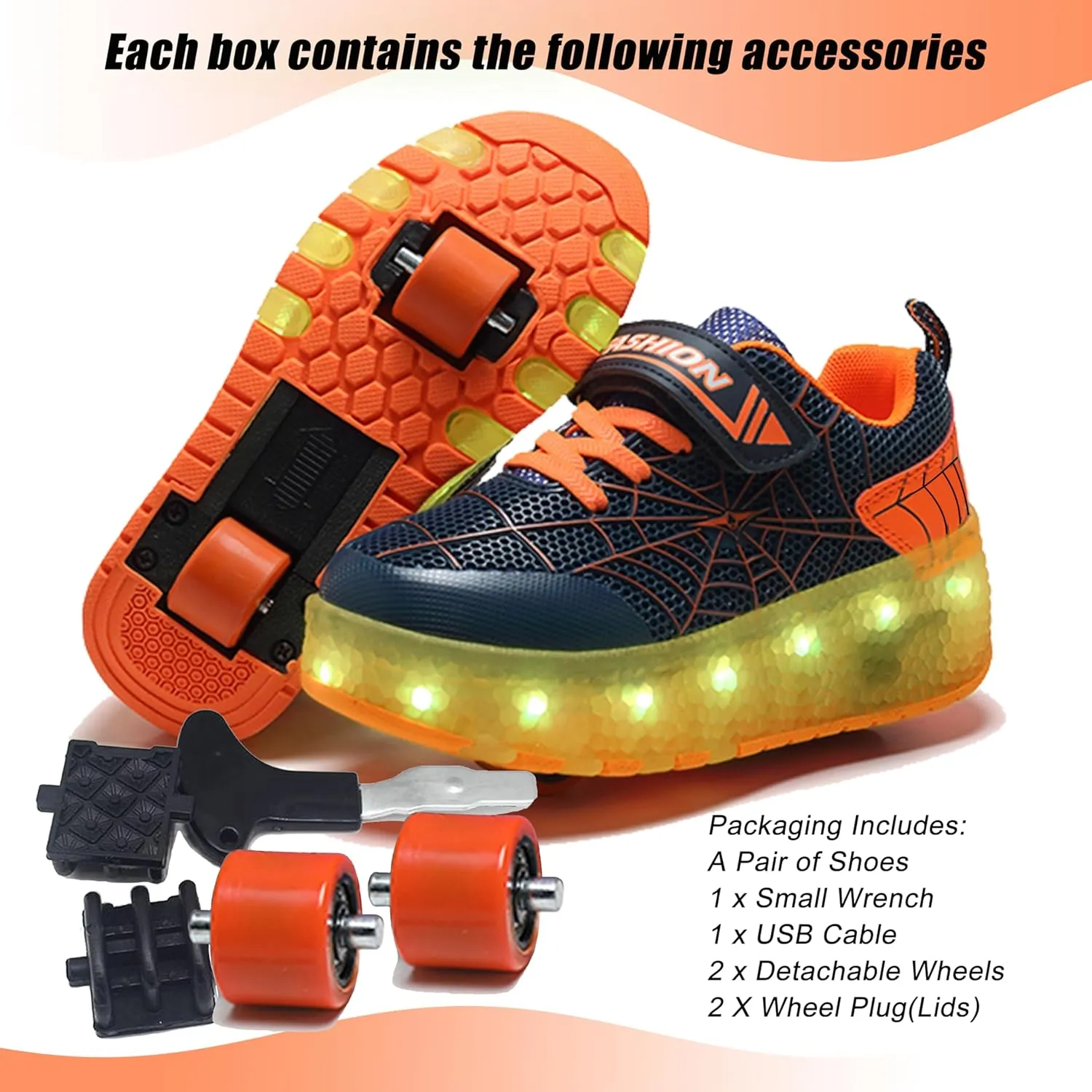 Aikuass USB Chargable LED Light Up Roller Shoes Wheeled Skate Sneaker Shoes for Boys Girls Kids