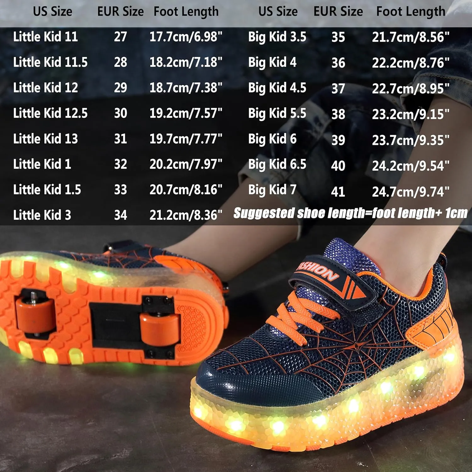 Aikuass USB Chargable LED Light Up Roller Shoes Wheeled Skate Sneaker Shoes for Boys Girls Kids