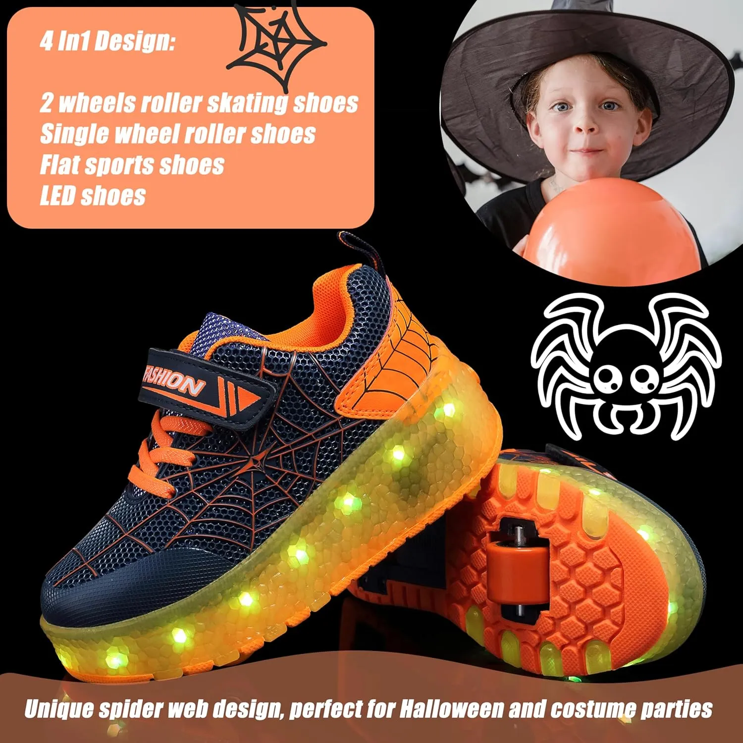 Aikuass USB Chargable LED Light Up Roller Shoes Wheeled Skate Sneaker Shoes for Boys Girls Kids