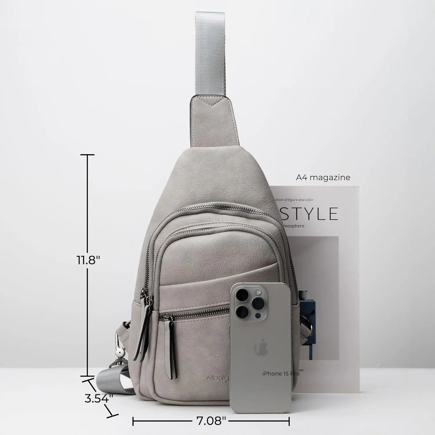 Alldaily Large Sling Bag for Women Crossbody Purse Leather Fashionable Trendy Chest Bag for Travel, Fanny Pack (Grey)