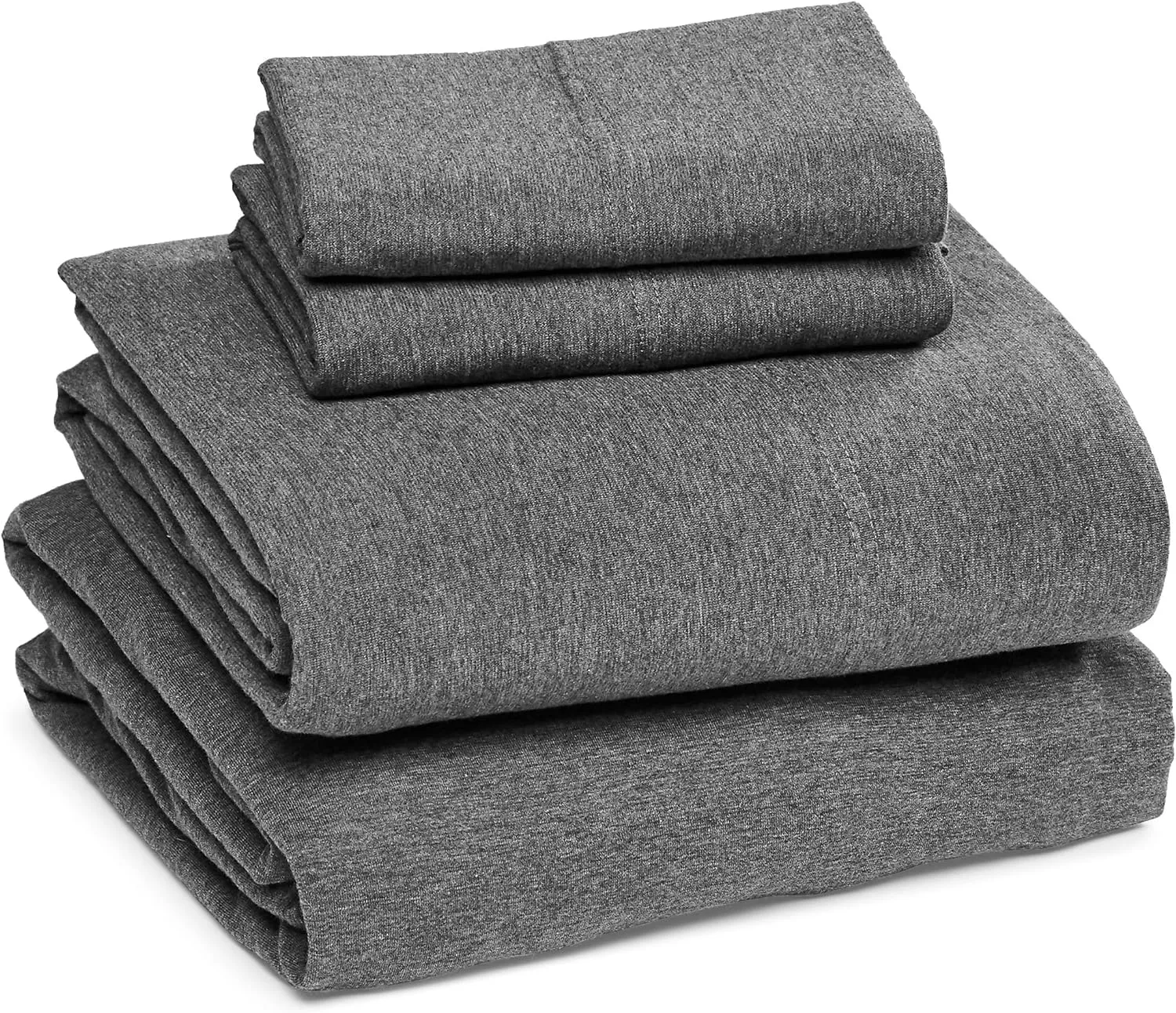 Amazon Basics 4 Piece Bed Sheets Set, 100% Cotton Jersey, Includes Super Soft, Flat and Fitted Sheets, Pillowcase, King, Dark Gray, Solid