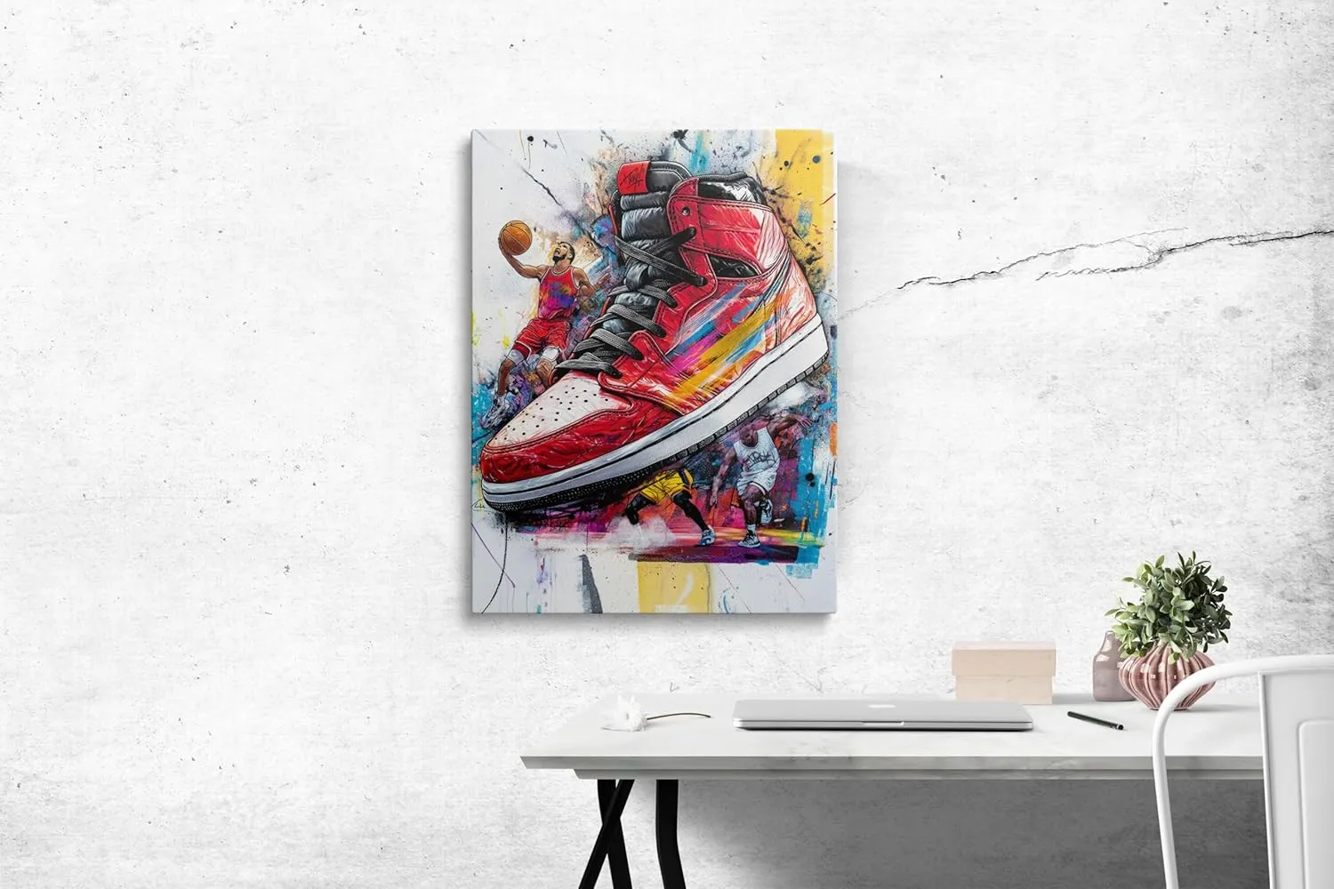 Amovlov Graffiti Banksy Style Sneaker Canvas Wall Art (30x40) Basketball elements, sports shoes, graffiti, passion, sports theme