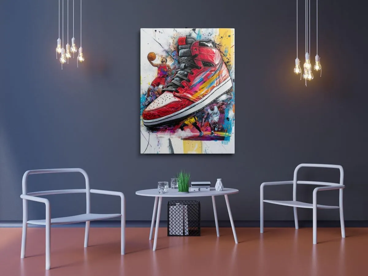 Amovlov Graffiti Banksy Style Sneaker Canvas Wall Art (30x40) Basketball elements, sports shoes, graffiti, passion, sports theme