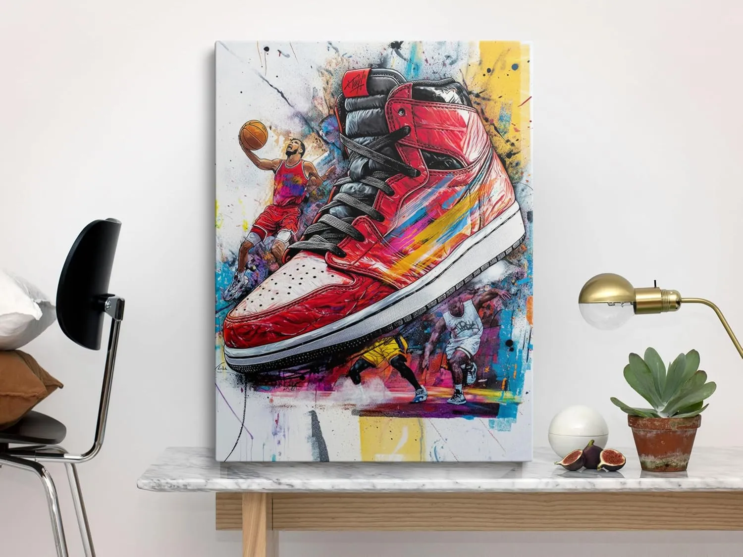 Amovlov Graffiti Banksy Style Sneaker Canvas Wall Art (30x40) Basketball elements, sports shoes, graffiti, passion, sports theme