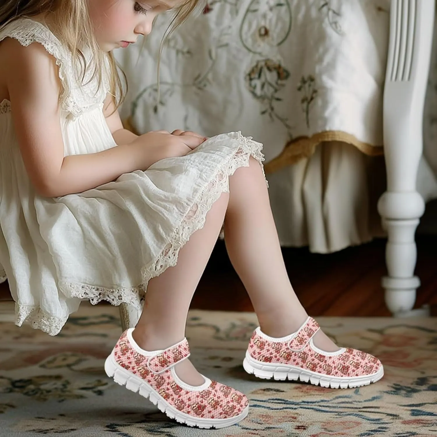 Animal Print Mary Jane for Girls Slip On Casual Outdoor School Sports Shoes Lightweight Flat Walking Sneaker