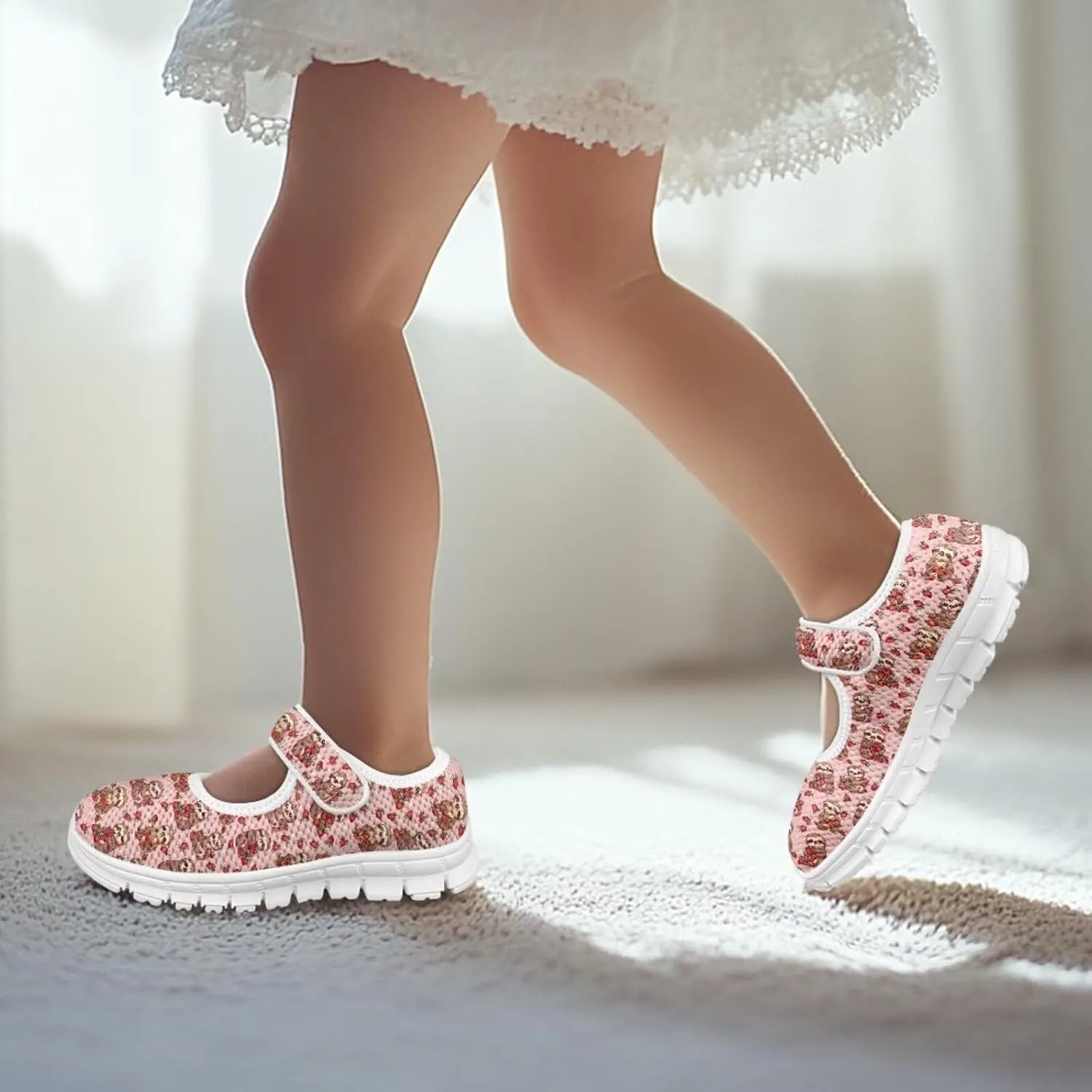 Animal Print Mary Jane for Girls Slip On Casual Outdoor School Sports Shoes Lightweight Flat Walking Sneaker