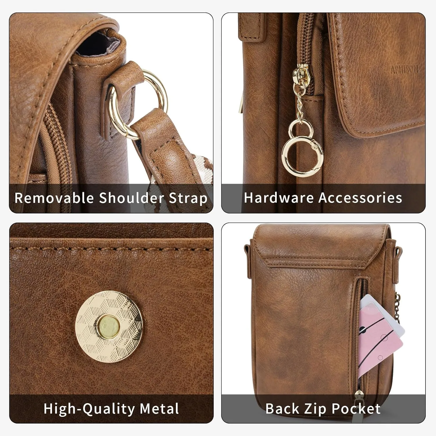 APHISON Small Crossbody Bags for Women Trendy, Leather Phone Wallet Purses Handbags Card Slots with Adjustable Guitar Strap