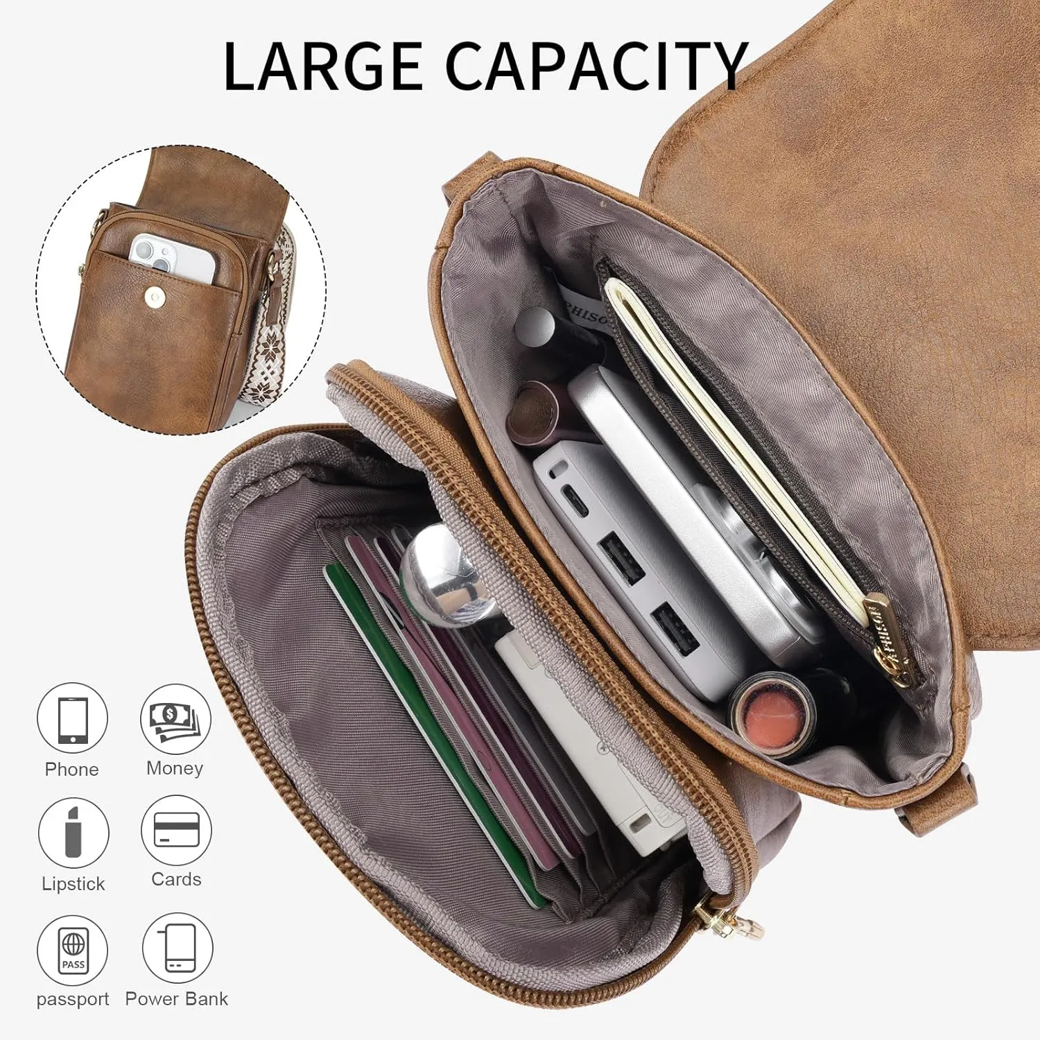 APHISON Small Crossbody Bags for Women Trendy, Leather Phone Wallet Purses Handbags Card Slots with Adjustable Guitar Strap