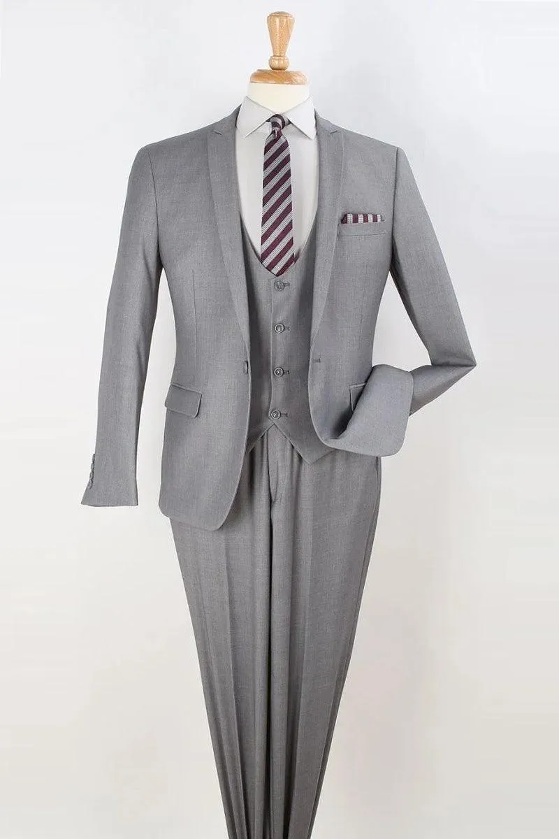 Apollo King Men's Slim Fit Skinny Suit in Light Grey | Vested Peak Lapel & One-Button Closure