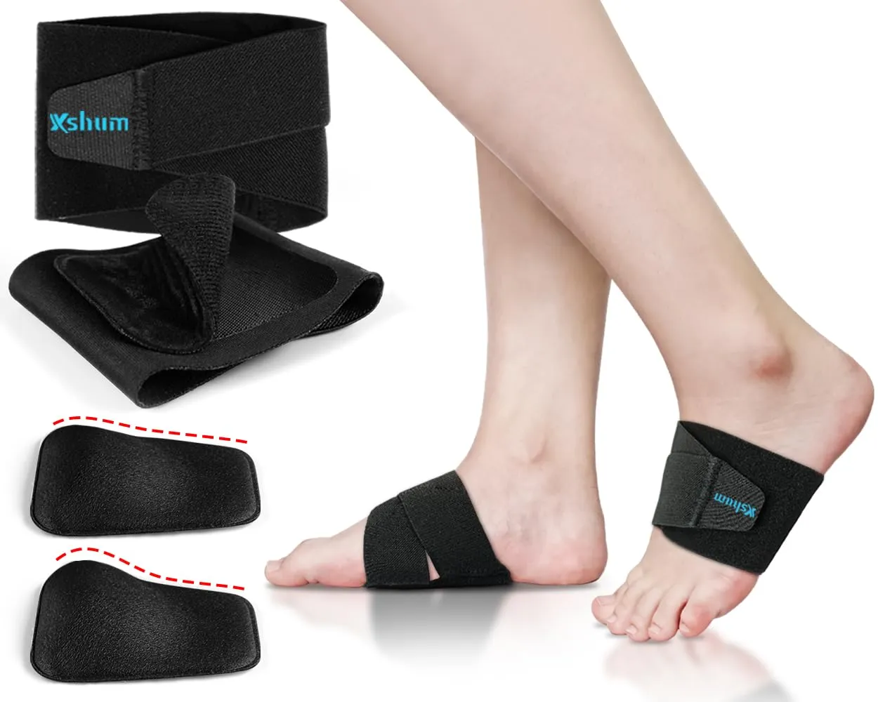 Arch Support Braces for Plantar Fasciitis Relief, Adjustable Compression Bands with Removable Gel Arch Inserts for Fallen Arches, High Arch, Flat Feet, Feet Pain Relief - Black