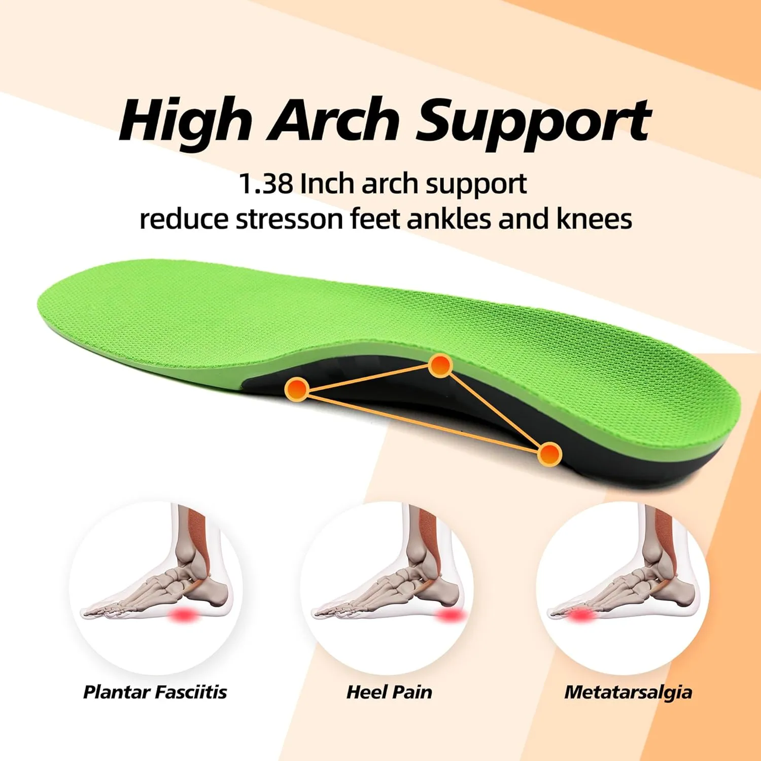 Arch Support Insoles for Plantar Fasciitis Flat Feet Pain Relief, Shock Absorbing Orthotic Inserts for Men and Women M