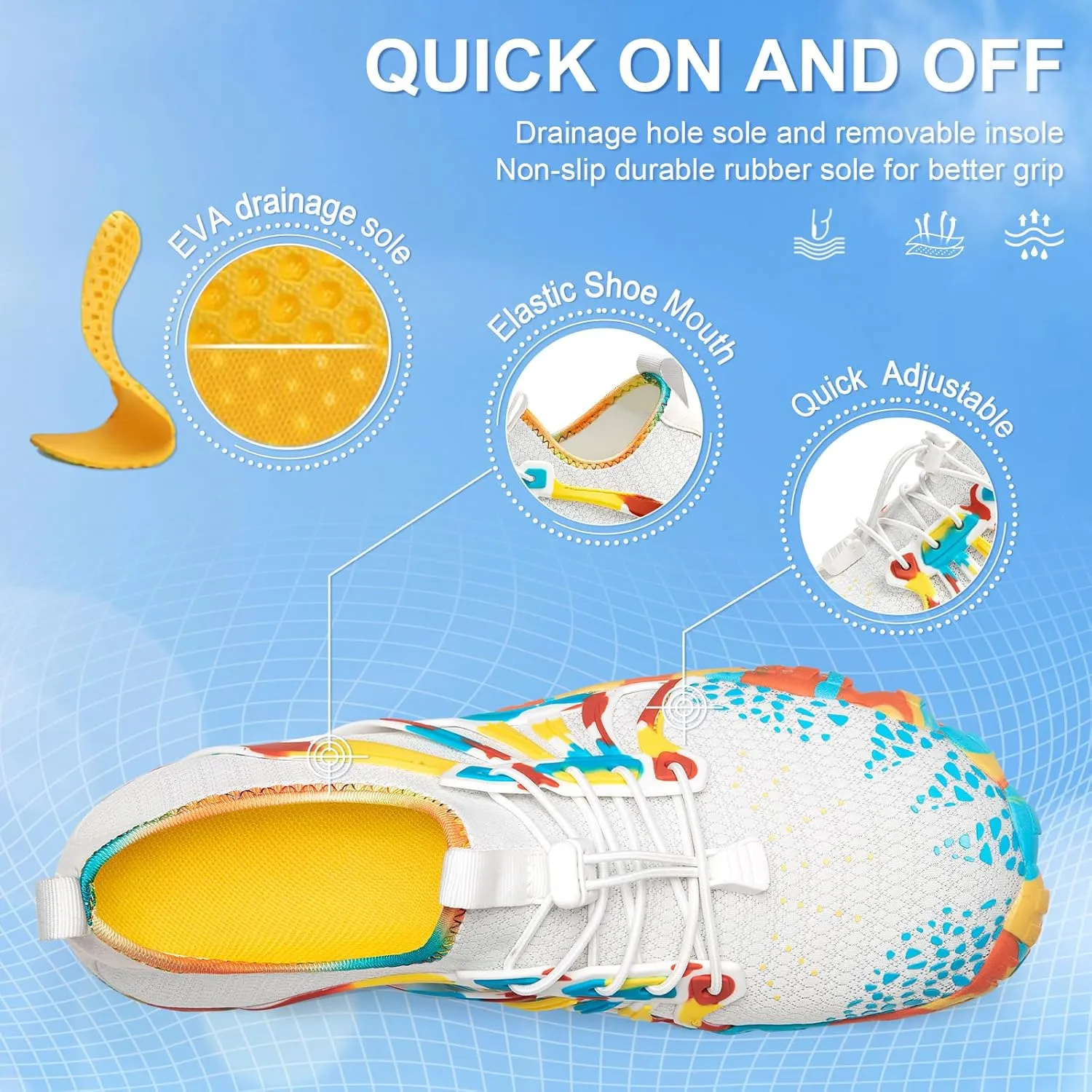 ATHMILE Water Shoes for Women Men Quick Dry Beach Barefoot Aqua Swim Shoes Non-Slip for Wading Rafting Hiking Kayaking