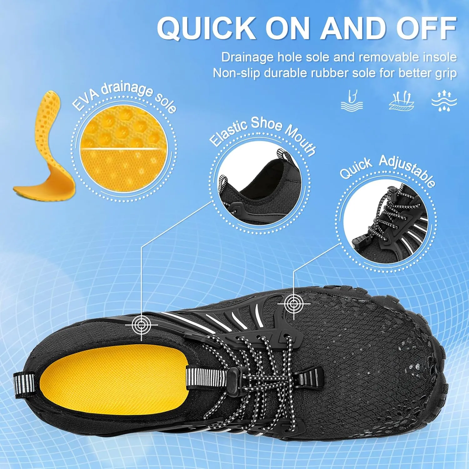 ATHMILE Water Shoes for Women Men Quick-Dry Lightweight Barefoot Beach Pool Aqua Shoes for Swim Hiking Snorkeling Kayak