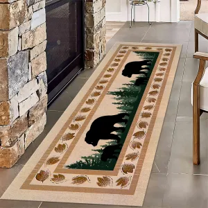 Autumn Rustic Cabin Runner Rug,2x7ft,Maple Leaf and Jungle Brown Hallway Rugs,Novelty Farmhouse Bear Style Long Indoor Carpet,Living Room Non-Slip Floor Mat for Laundry Room EntrywayBedroom