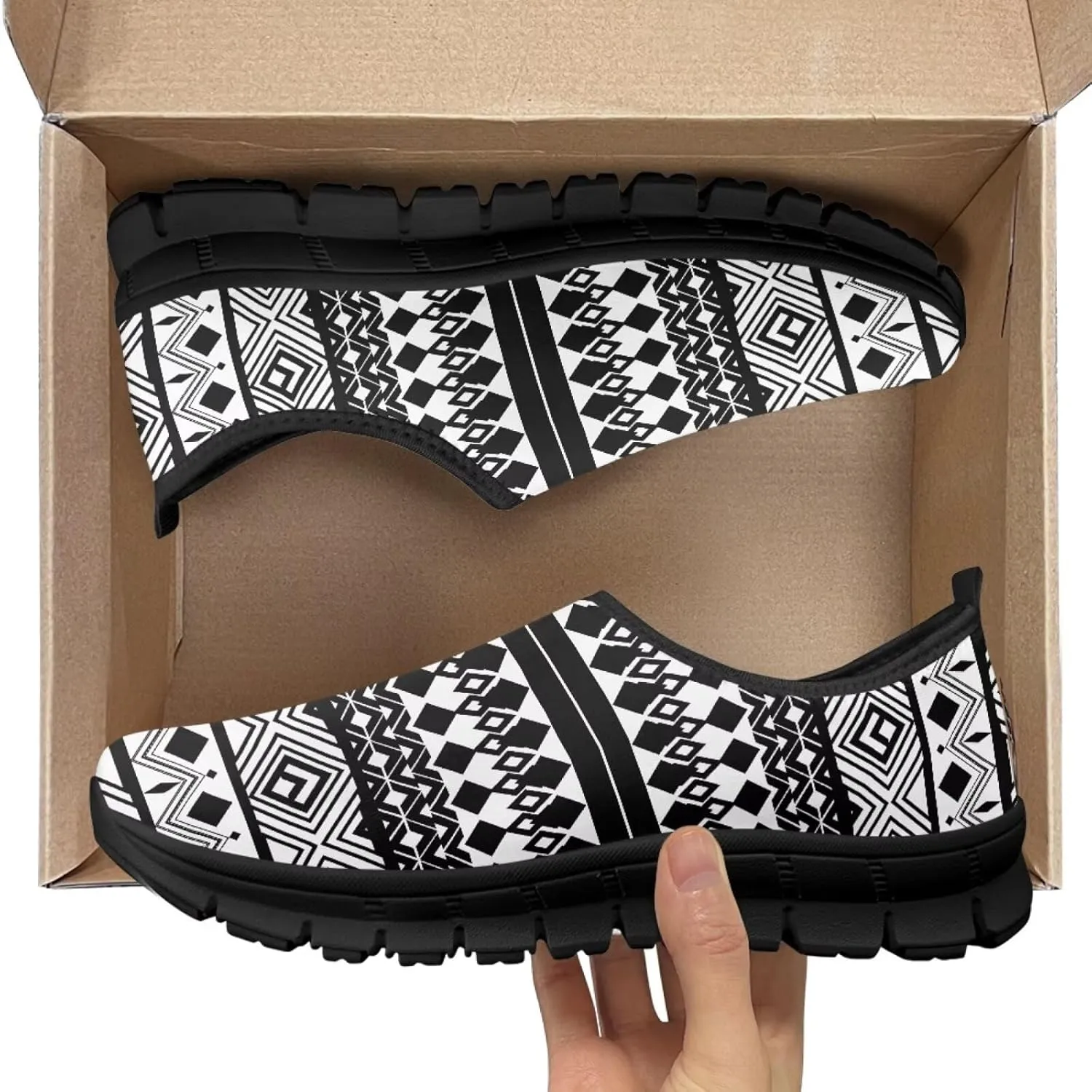 Aztec Walking Shoes for Women Casual Slip On Non Skid Flat Sneakers Fashion Breathable Tennis Work Footwear