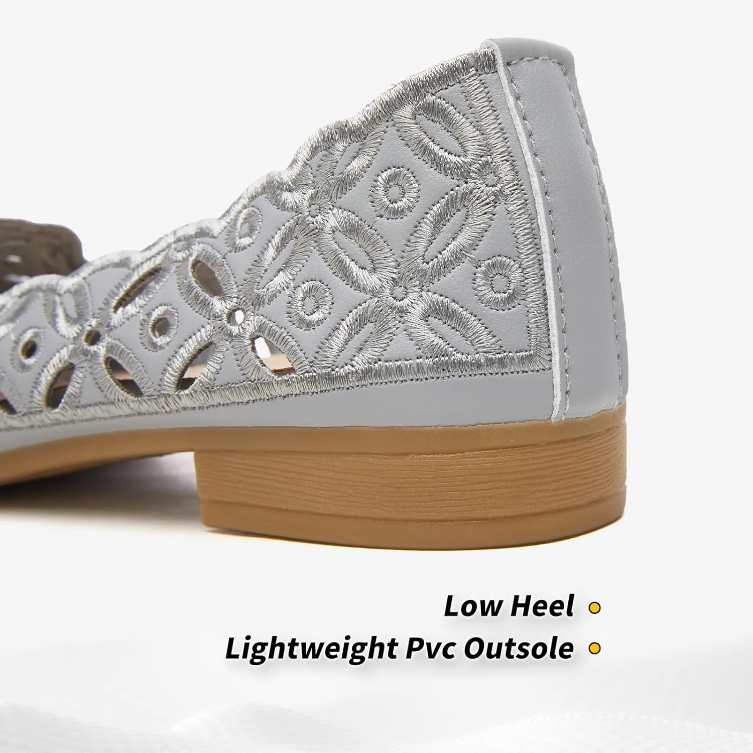 BABUDOG Womens Flats,Black and White Dress Flats with Flower Eyelets,Breathable Ballet Flats