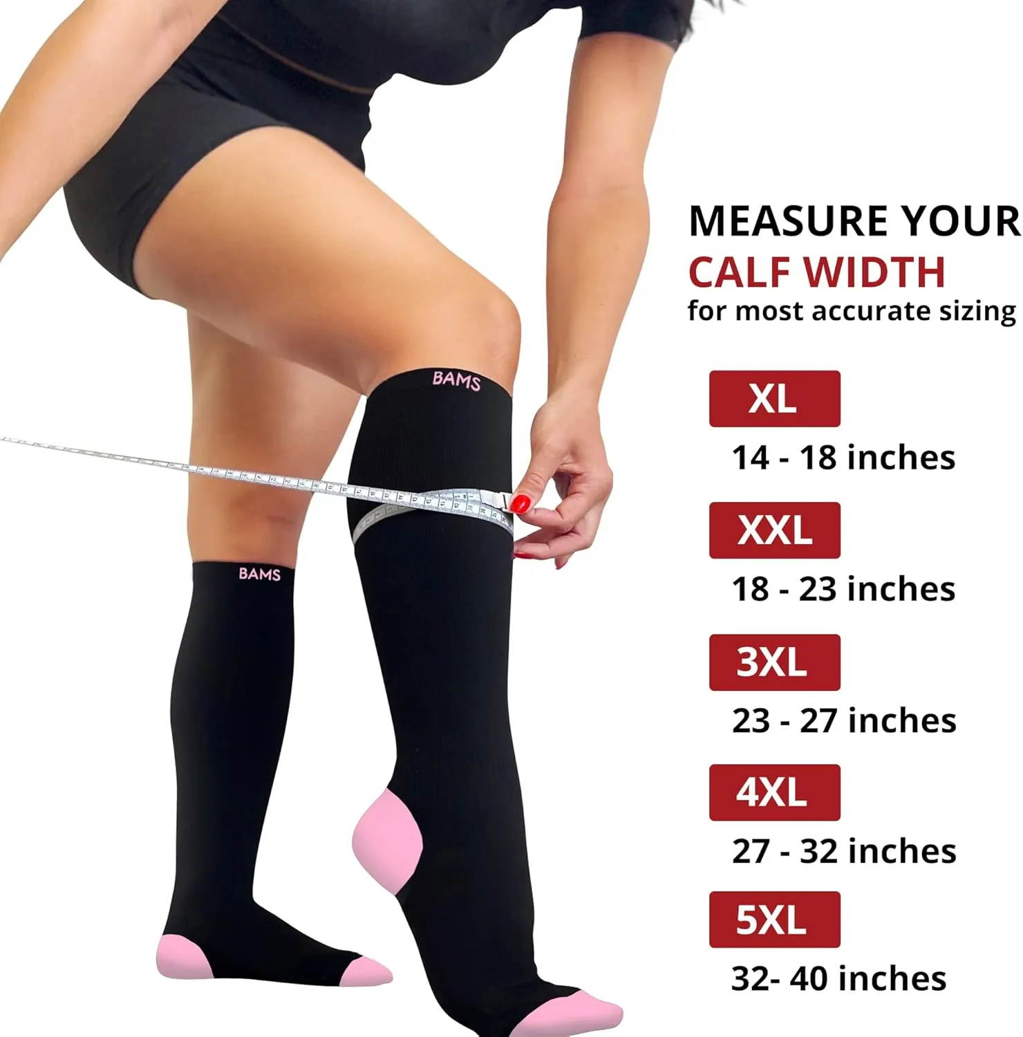 BAMS Plus Size Compression Socks Wide Calf XL XXL XXXL – Graduated Knee-High Support, Viscose from Bamboo Easy-On/Easy-Off