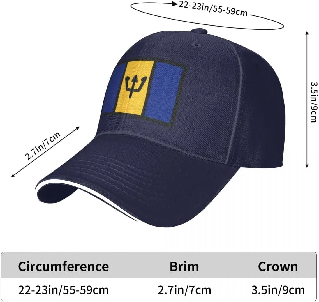 Barbados Flag Flat Pattern Casual Sandwich Baseball Cap-Adjustable Fit Four Seasons Breathable Lightweight Unisex Hat for Ou
