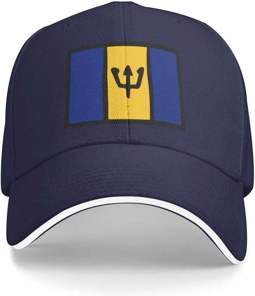 Barbados Flag Flat Pattern Casual Sandwich Baseball Cap-Adjustable Fit Four Seasons Breathable Lightweight Unisex Hat for Ou