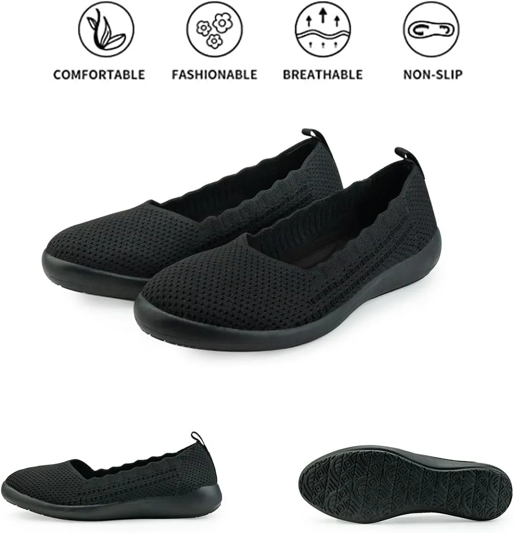 Bealin Womens Flats Round Toe Ballet Shoes Slip on Walking Shoes Comfort Dress Knit Low Wedge