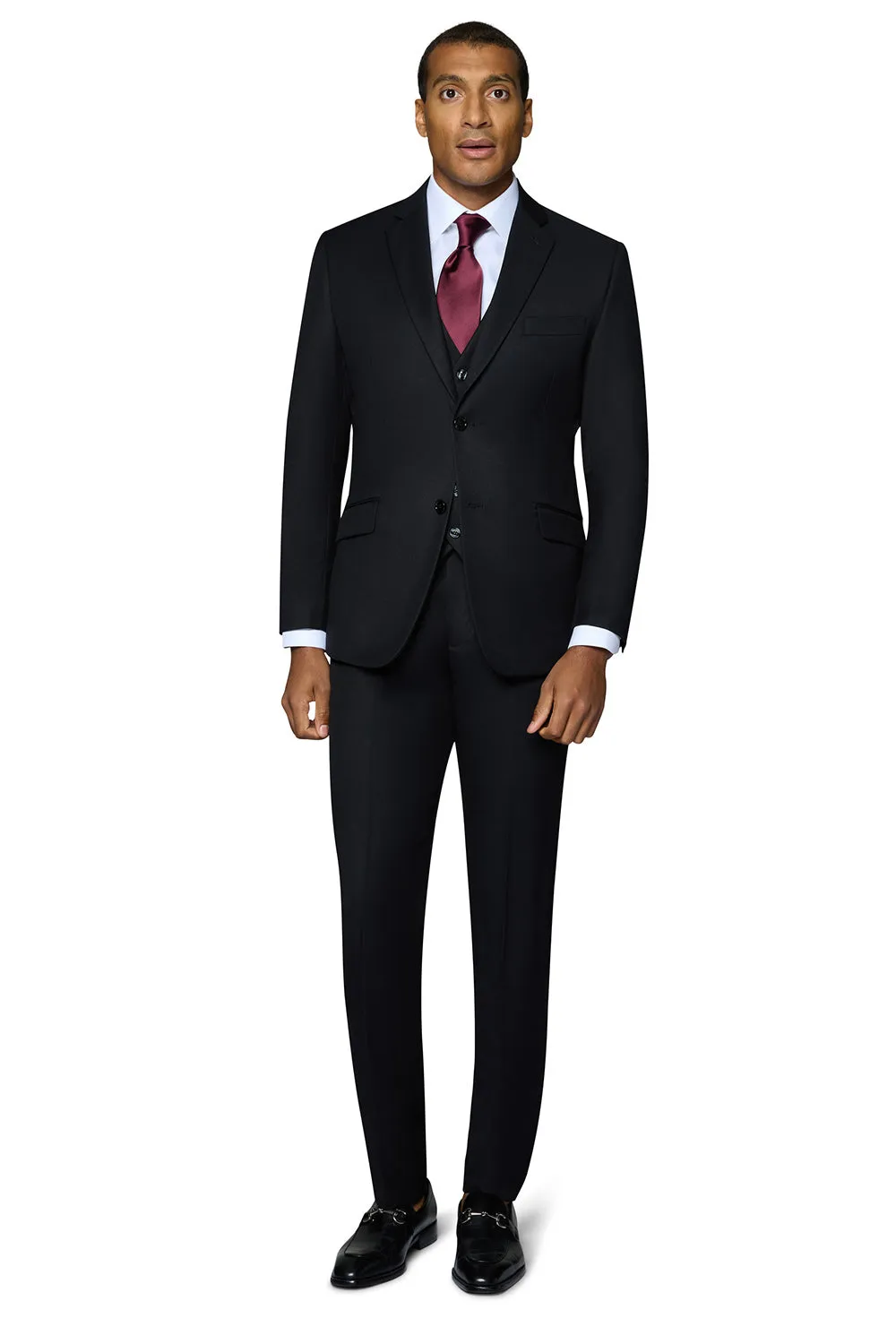 Bergamo Orange Vested Solid Black Slim Fit