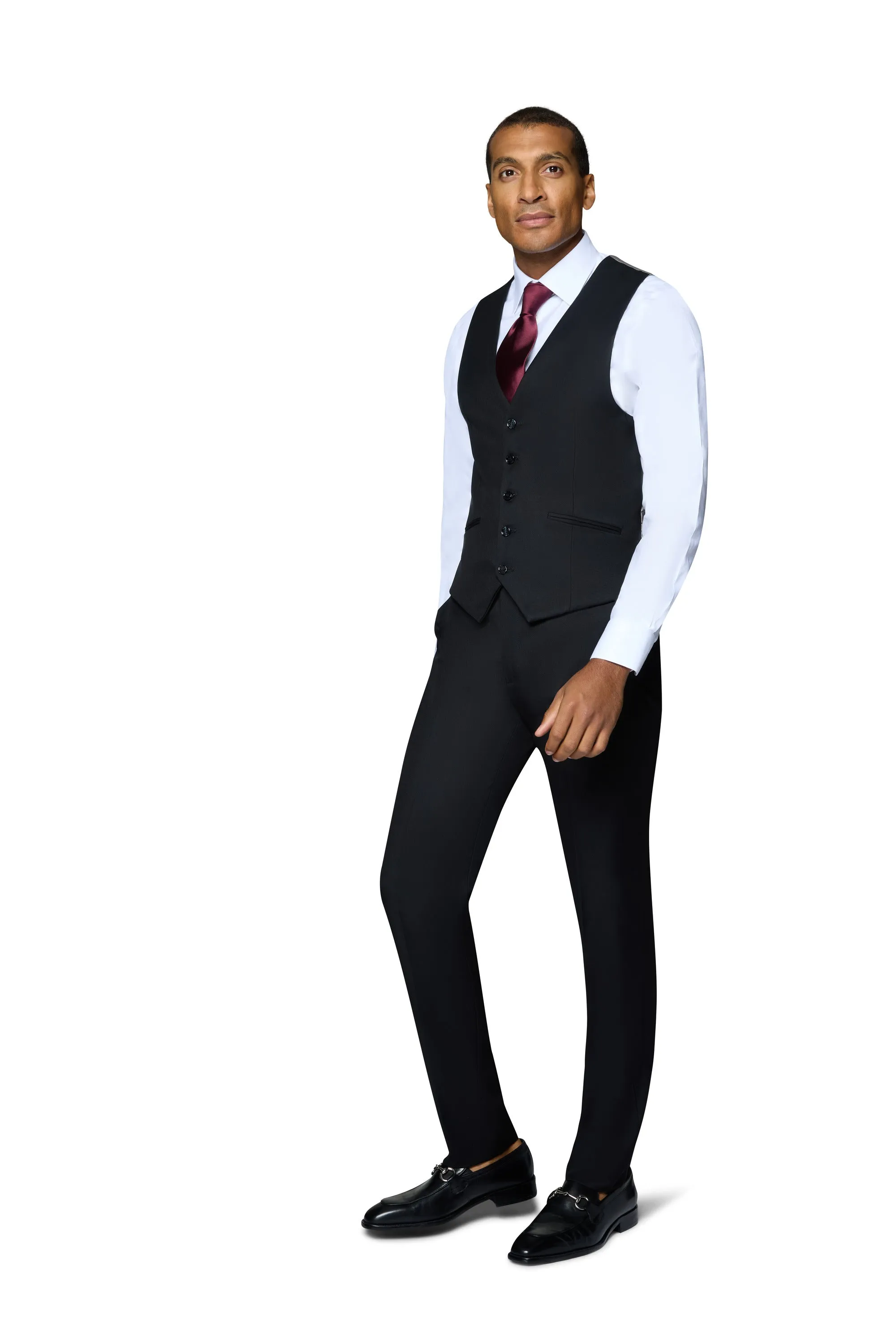 Bergamo Orange Vested Solid Black Slim Fit